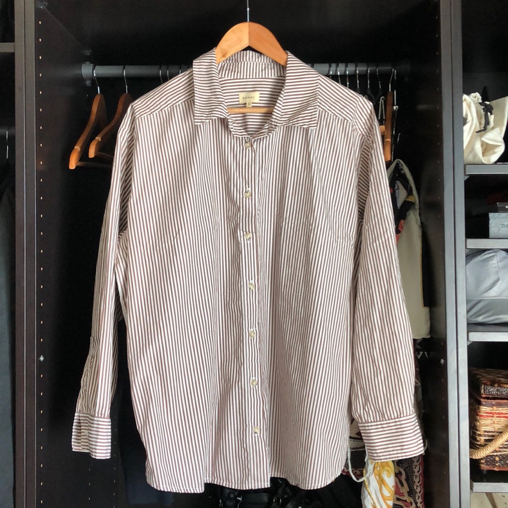 Donni “The Pop” Button-down shirt- Espresso Stripe